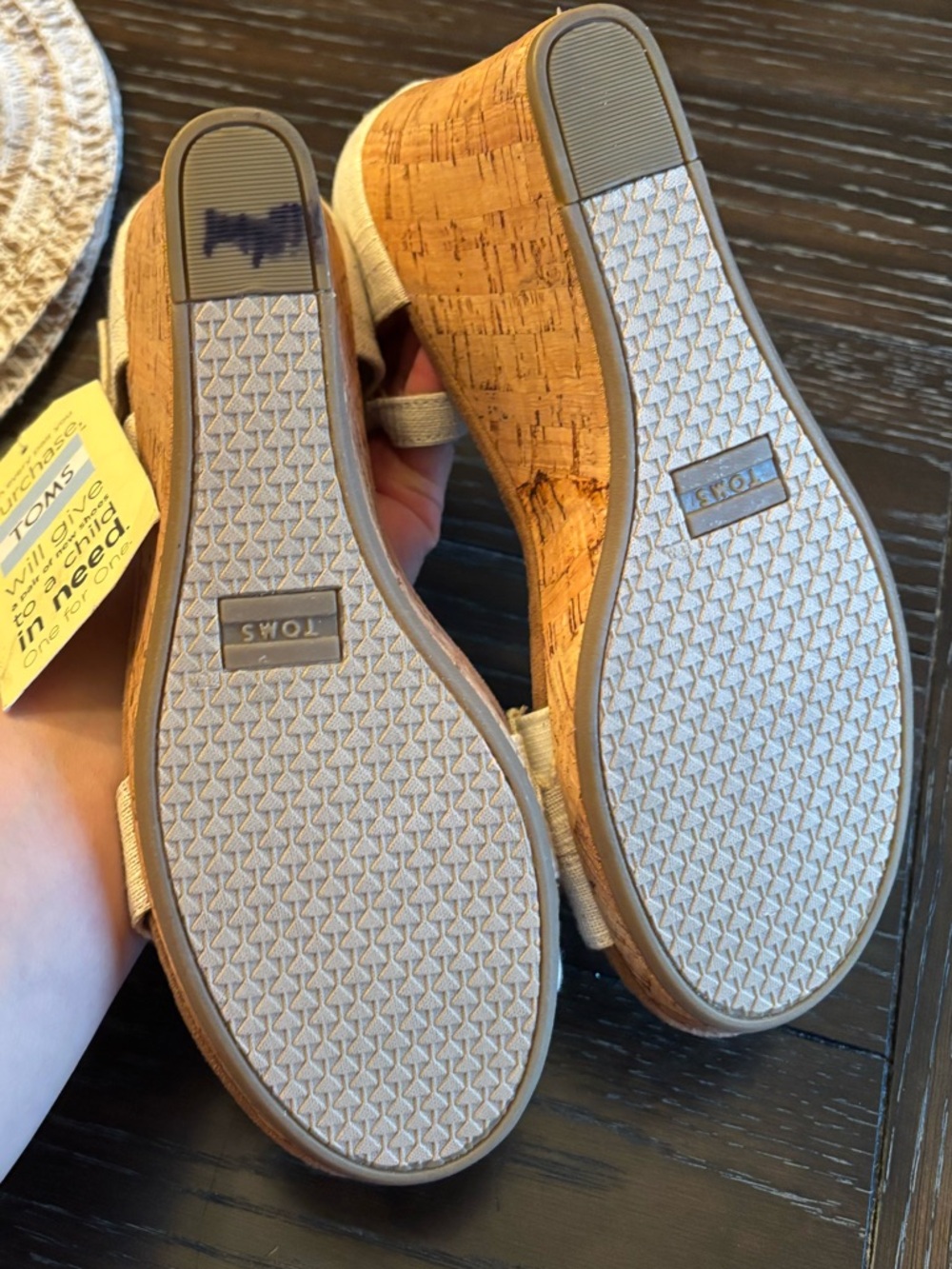 TOMS Natural Linen Cork Wedge Sandals - Beige - Picture 3 of 5